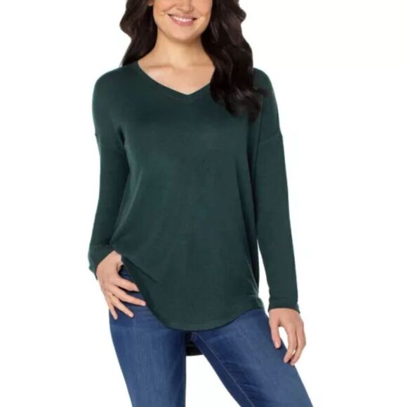 Well Worn Tops - Well Worn Womens Sz Med Shirt Pullover Long Sleeve V-Neck Soft Knit Dark Green